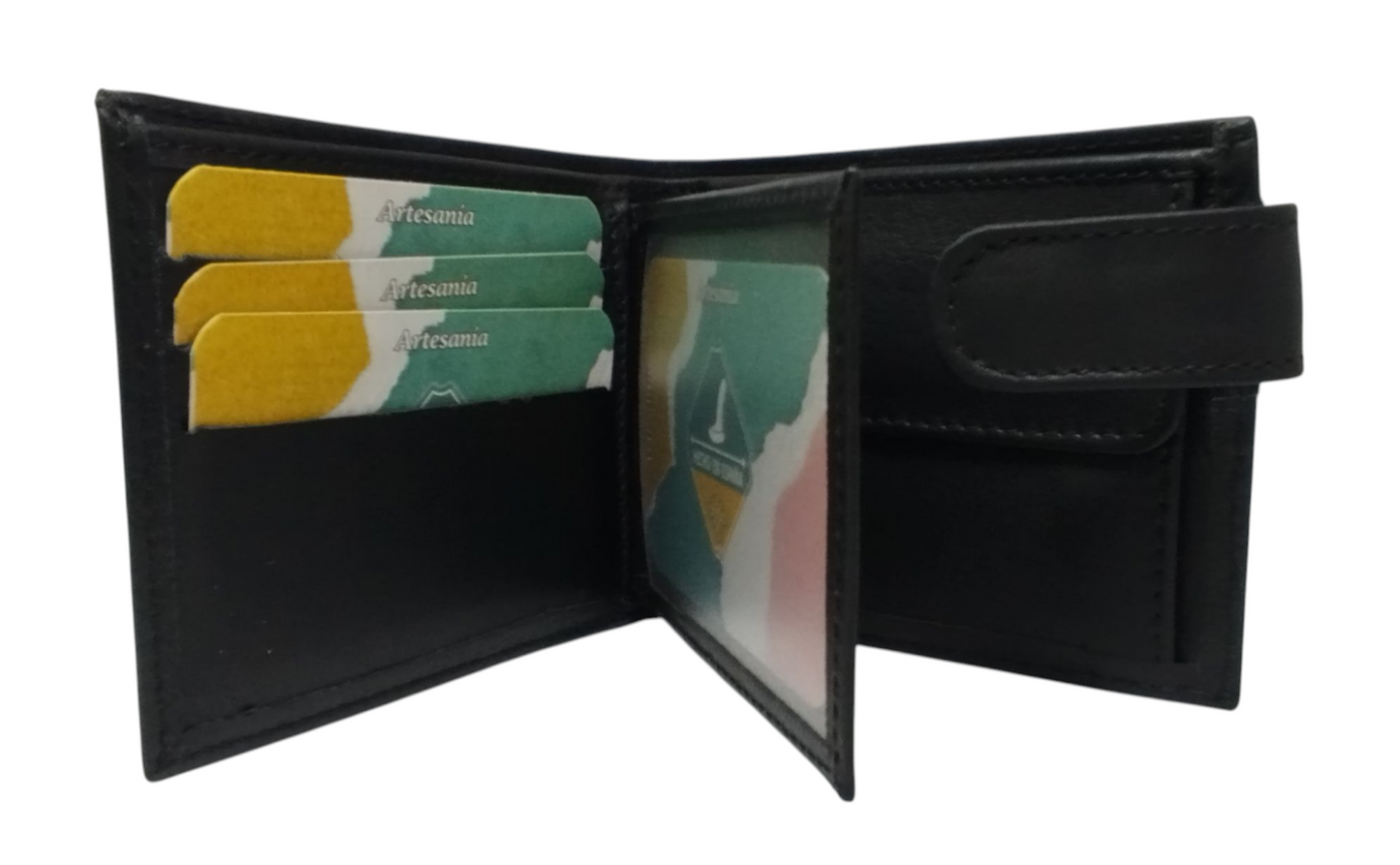 CARTERA DE PIEL NEGRA. AMERICANO CON BROCHE