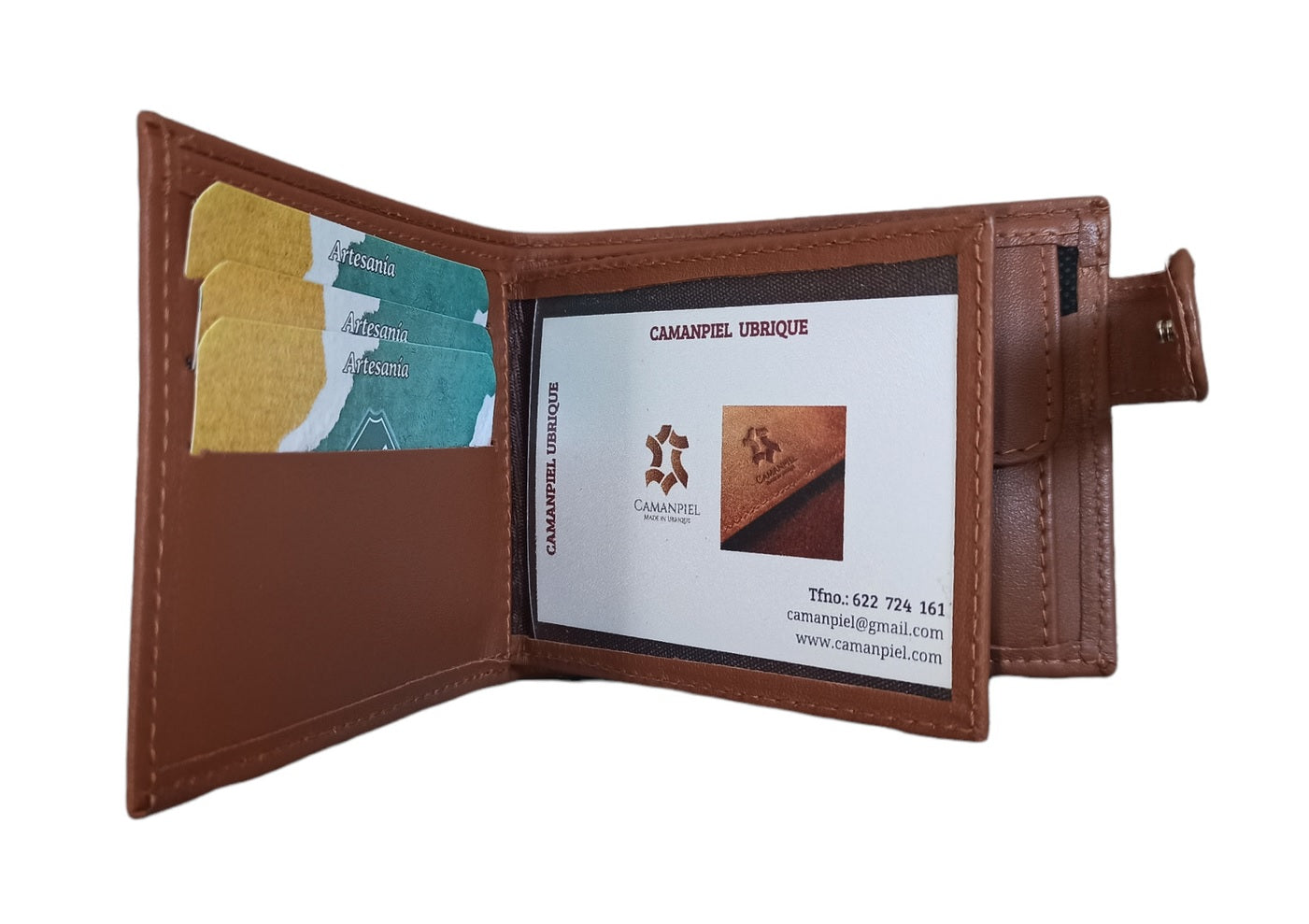 CARTERA DE PIEL MARRÓN. AMERICANO CON BROCHE