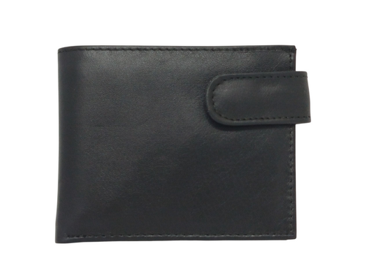 CARTERA DE PIEL NEGRA. AMERICANO CON BROCHE
