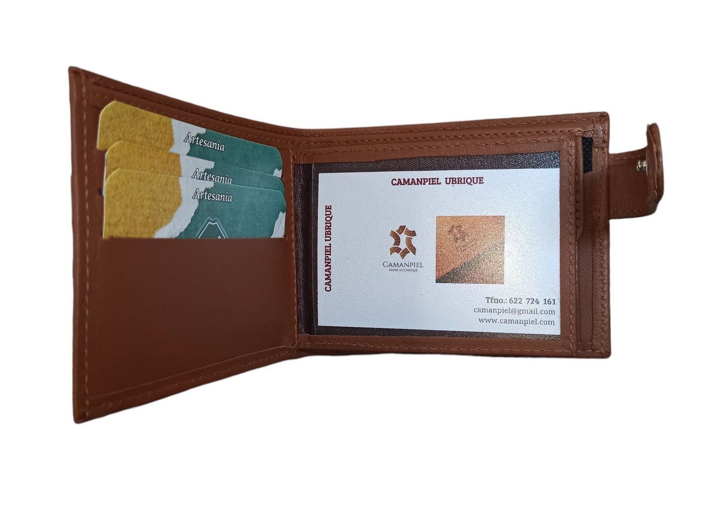 CARTERA DE PIEL MARRÓN. AMERICANO CON BROCHE