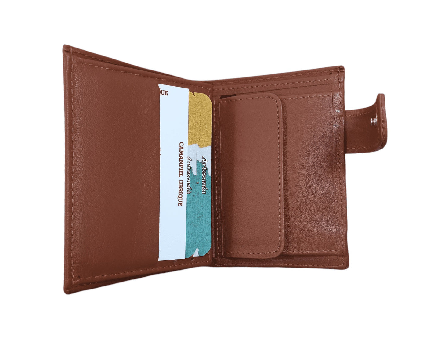 CARTERA DE PIEL. MARRÓN CON BROCHE