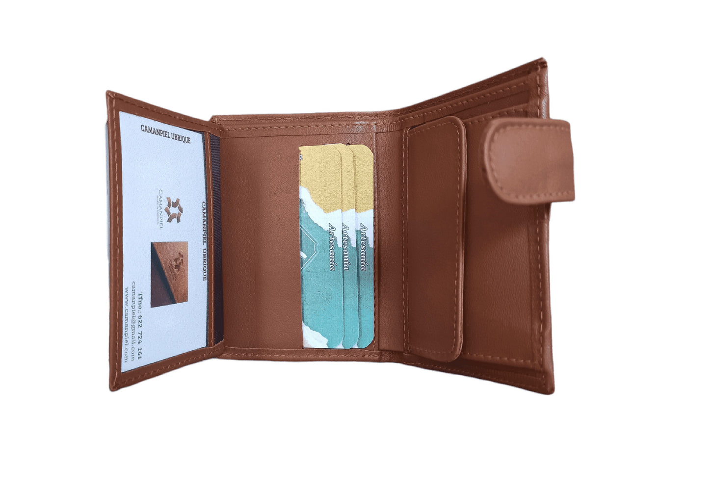 CARTERA DE PIEL. MARRÓN CON BROCHE