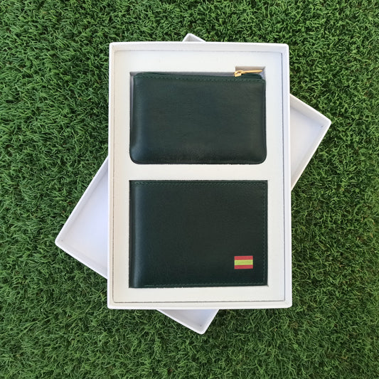 CARTERA + MONEDERO DE PIEL. VERDE. PACK