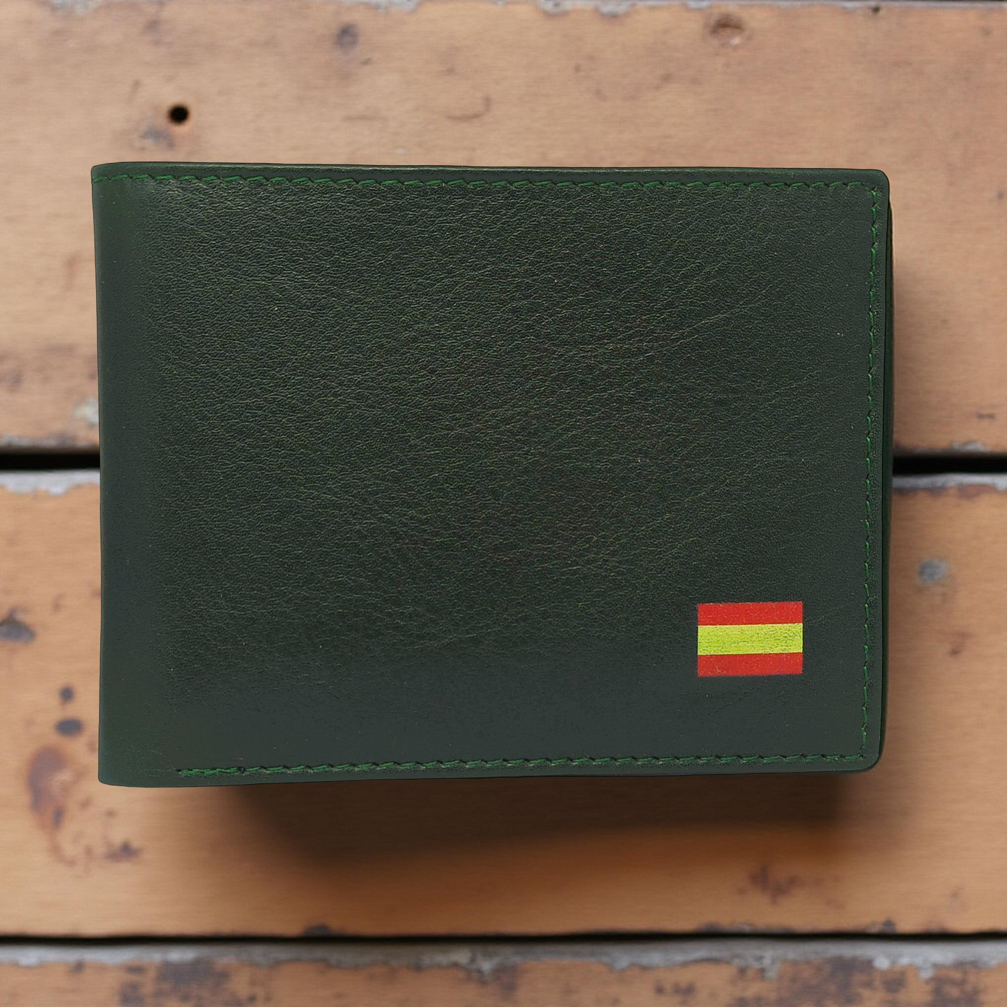 CARTERA + MONEDERO DE PIEL. VERDE. PACK